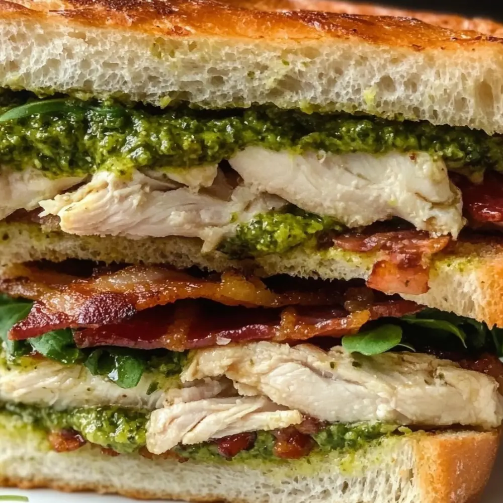 Crispy Bacon & Roast Chicken Sandwich with Pesto